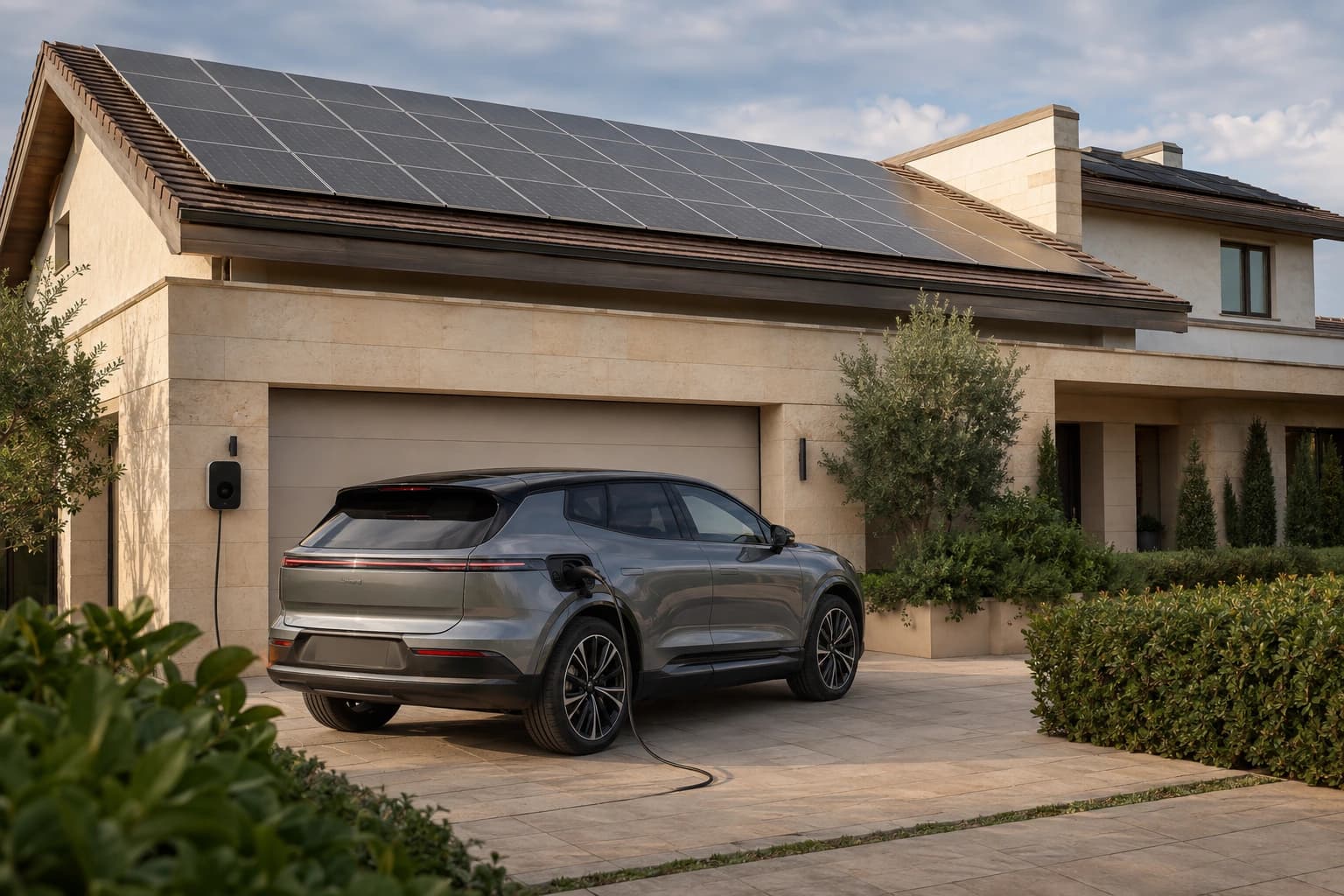 Güneş panelli evde şarj edilen elektrikli araç